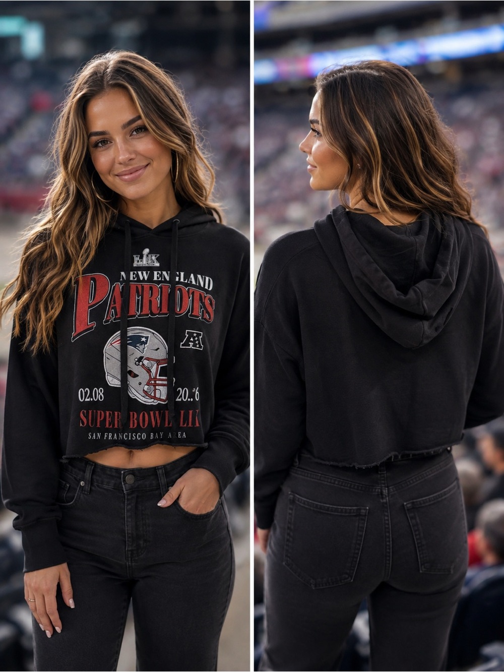 🆕 WEAR by Erin Andrews New England Patriots Super Bowl Cropped Hoodie XS BNWT